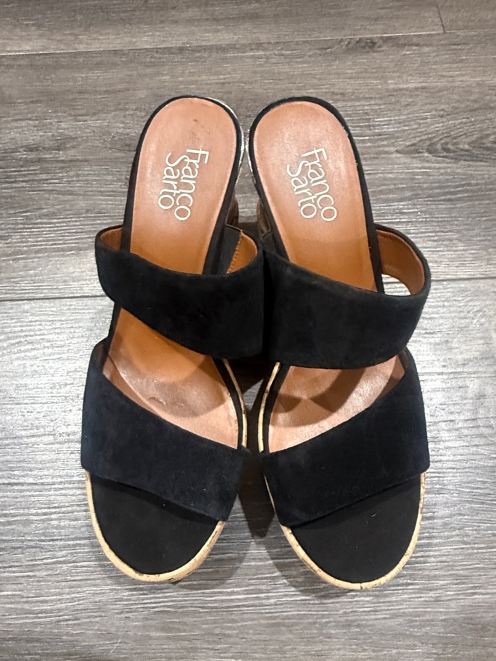 Franco Sarto Black Suede Double-Band Slide Mules